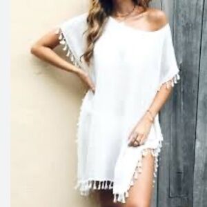 TASSLE Cream Chiffon Swim Cover Up NWOT